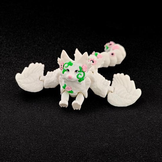 3D Printed White Fox Figurine Movable Joints Winged Fox Figure Articulated Animal Model Fidget Toy Desktop Decoration Ornament