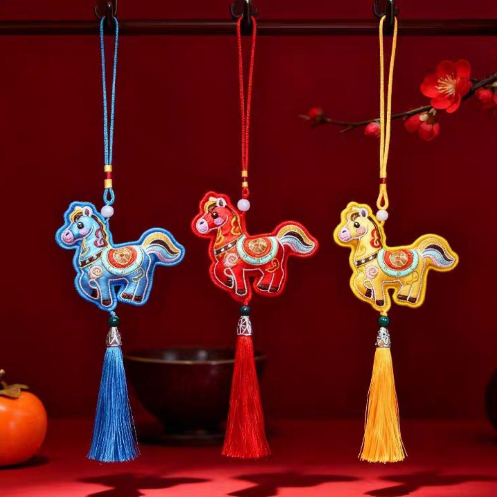 Spring Festival Pony Embroidered Pendant Tassel Car Hanging Ornaments  Zodiac Year Gift