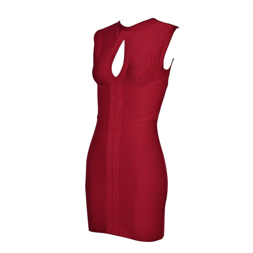 Elegant Wine-Red Bandage Dress: Form-Fitting, Cinched Waist, Perfect for New Year's Celebrations or Valentine's Day. Luxurious Women's Evening Attire.