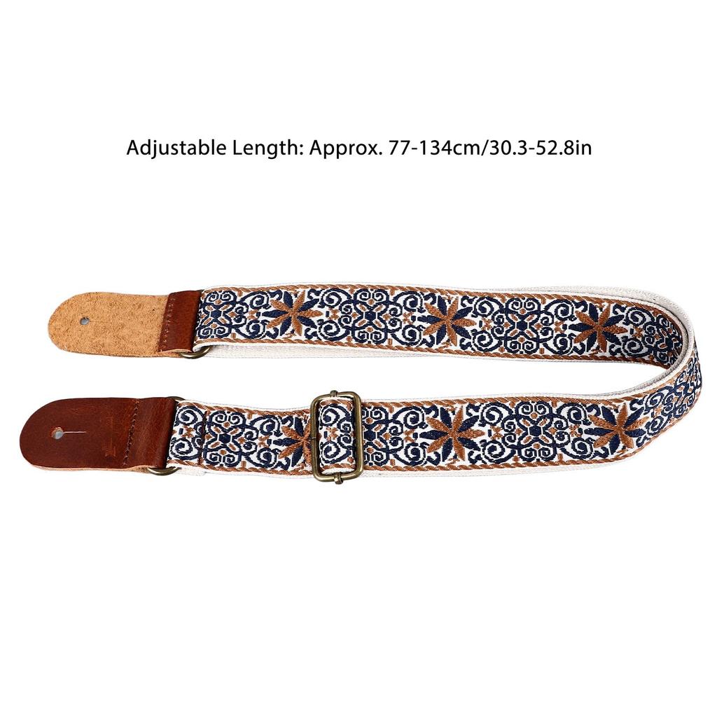 Ukulele Adjustable Nylon Leather Ukulele Shoulder Embroidered Ukulele Strap with Leather Strap Suitable for All Size Ukuleles from Kids To Strap, &