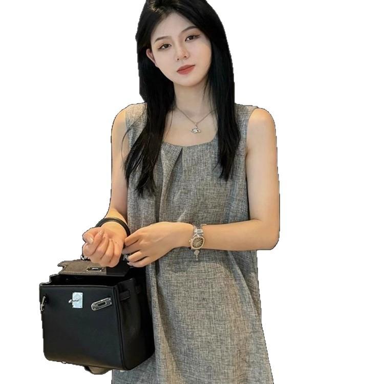 Design sense niche gray sleeveless vest dress women's summer loose and thin French high-end A-shaped skirt