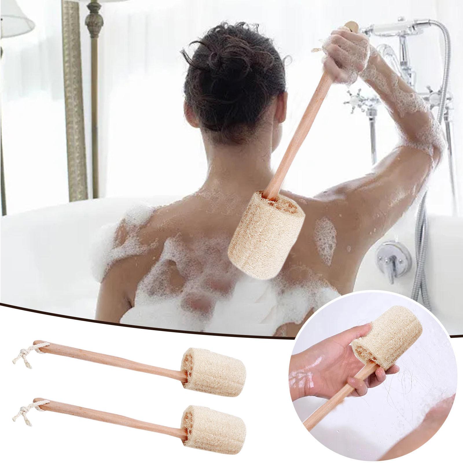 2packs Loofah Back Scrubber For Shower Loofah A Stick With Natural Loofah Sponge Exfoliating Dog Bathing Shower Attachment белый