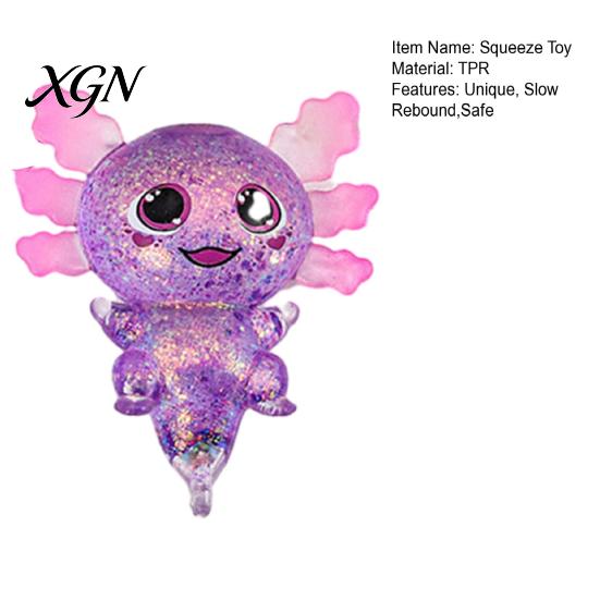 Soft Waxy Fidget Toy Glittery Salamander Squeeze Slow Rebound Stress Reliever Relief with Transparent Glitter Cute Decompression Gift Relaxation Ball