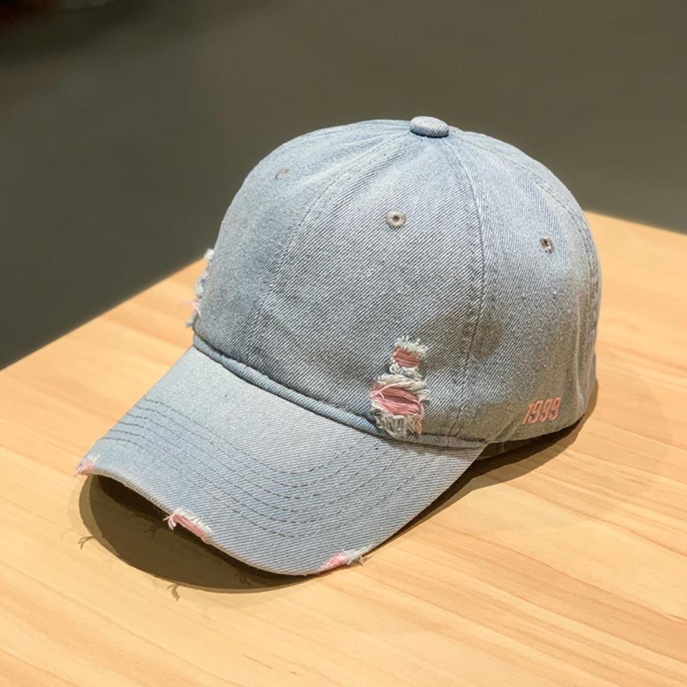 Retro Solid Color Denim Baseball Cap Stylish Fashioned Weathered Duckbill Hat Trendy Unisex Street Hip Hop Sunshade Cap