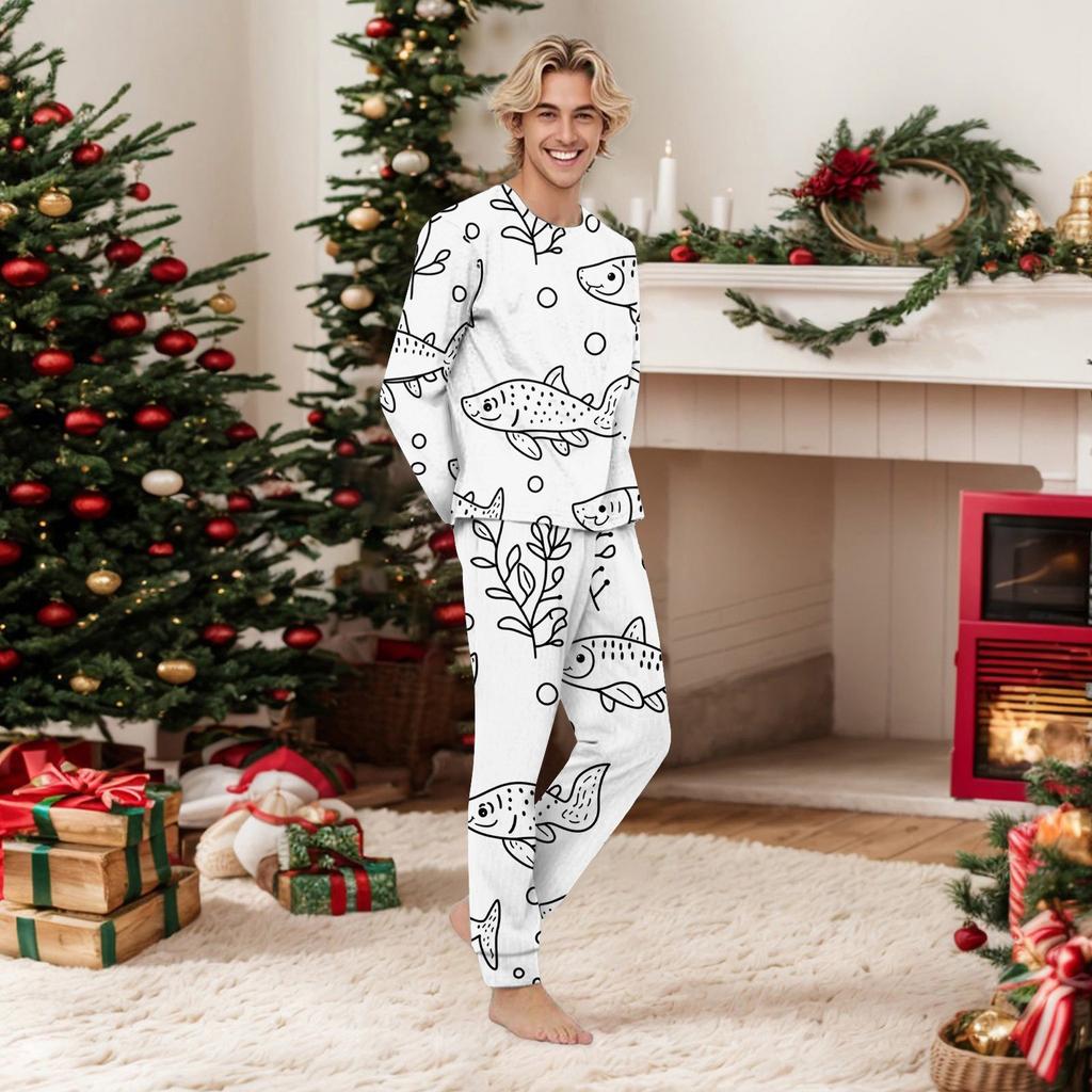 Handbemaltes Eltern-Kind-Outfit - Aufdruck Rundhals Eltern-Kind Langarm Lange Hose Hausanzug Anzug