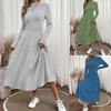 Plus Size Fall Winter Solid Color Crew Neck Brushed Ribbed Maxi Dress, Casual Fashion Long Dress for Women