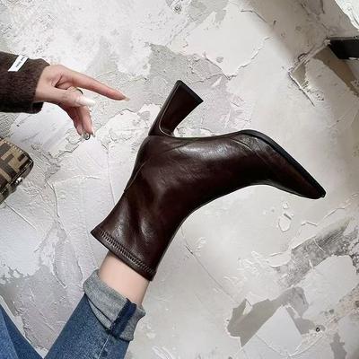Fashion 2025 New Autumn and Winter Women's Block Heel High Heel Short Boots Pointed Toe Booties