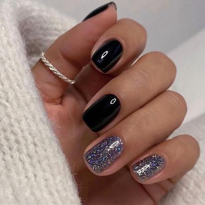 24pcs/set Wear Nails Simple Style Short Square Section Glitter Ins Nail Nail Art Nail Art Fake Nails Finished Nails