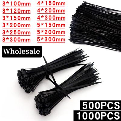 500/1000 STÜCKE Selbstsichernder Nylon-Kabelbinder aus Kunststoff, schwarzer Reißverschluss, Gurt, Nylon-Kabelbinder-Set, Befestigungsring, Schleife, Drahtwicklung