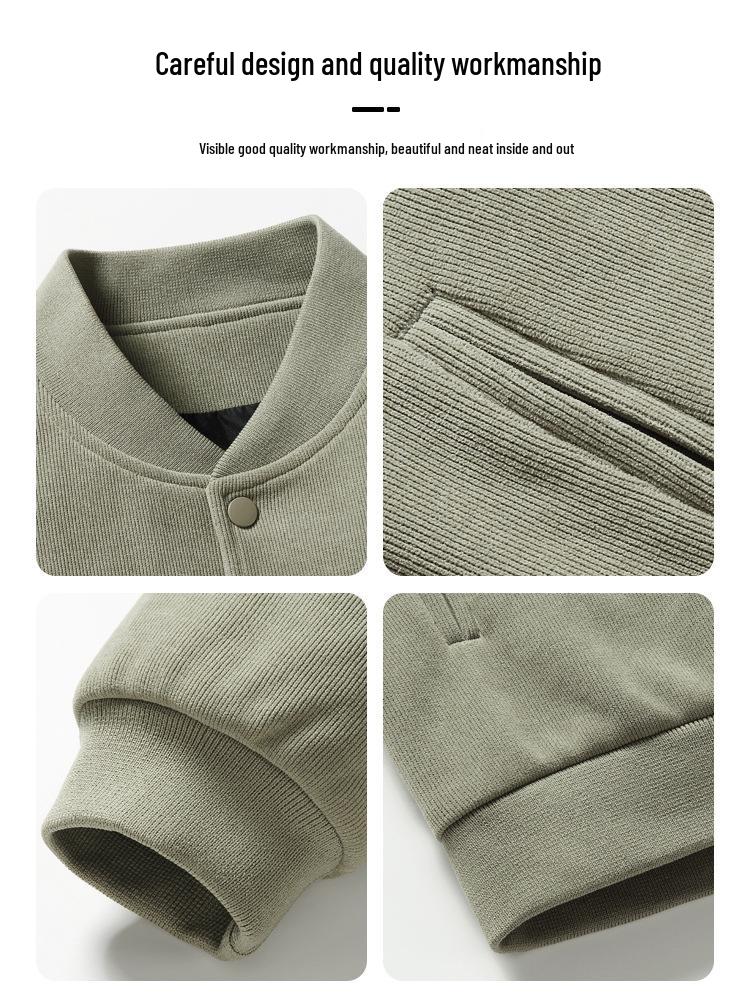 Men's Trendy Corduroy Baseball Jacket - Versatile Korean Style for Spring & Autumn, Plus Size, Thickened for Winter