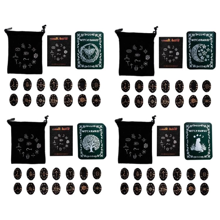 Runes Stones Set, Solid Wood Runes with Box for Travel, Divinations, Witchcrafts