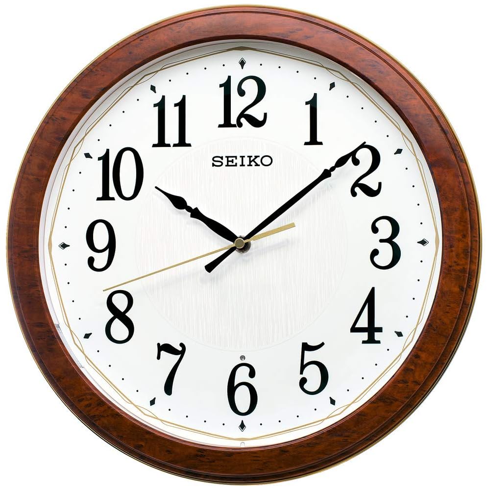 Seiko Clock Wall Clock, Radio Controlled, Dark Brown Wood Grain Finish, Glossy Finish, Diameter 33 x 4.6 cm, KX260B