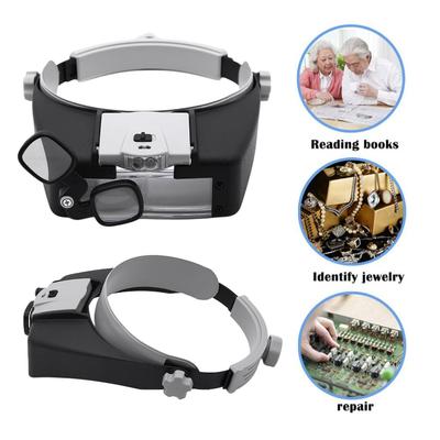 Headband Magnifier with 2 LED Light Wearable Magnifier Adjustable Headband Lluminated Magnifier for Reading Jewelry Watch Repair