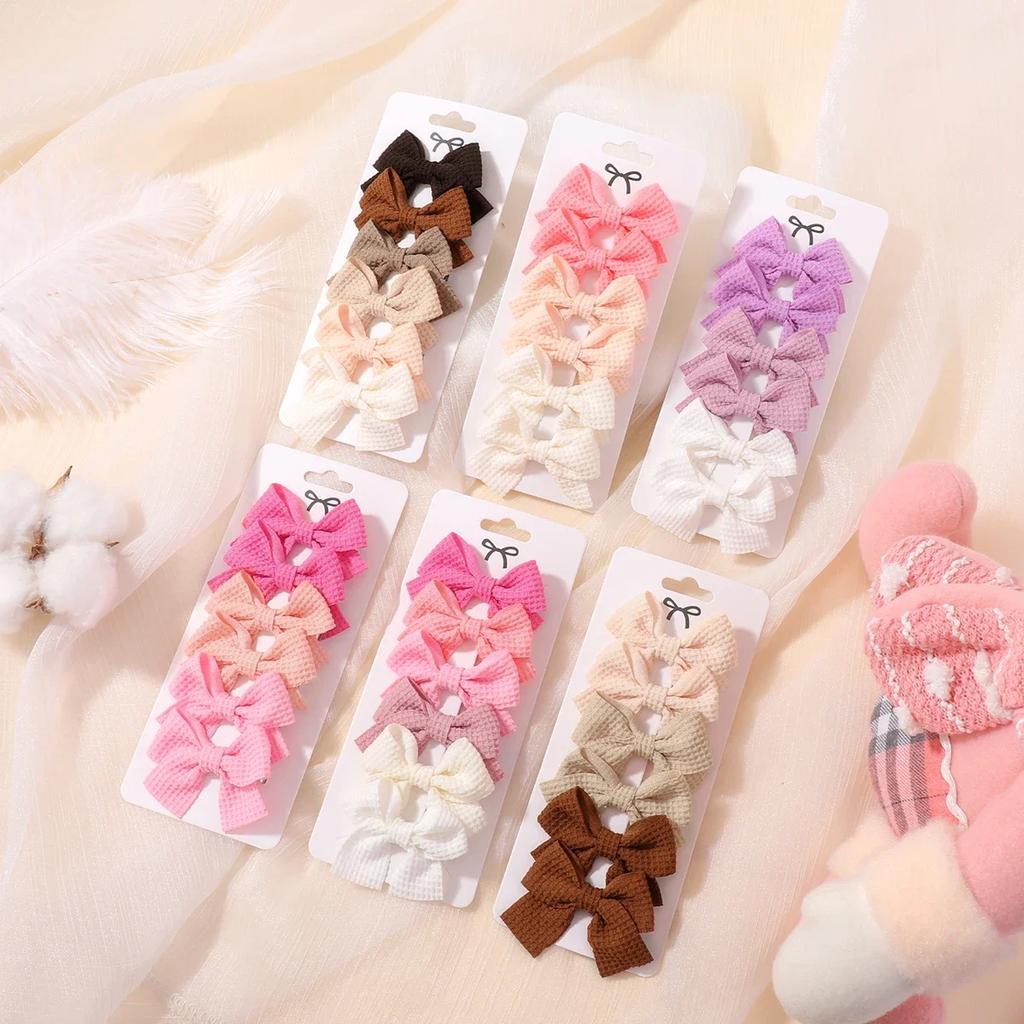LOVEKIKI 6Pcs Solid Ribbon Bowknot Hair Clips for Kids Girls Lovely Cheer Bow Hairpin Barrettes Dress Hair Accessories