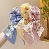 Floral Print Satin Bow Hair Tie Scrunchies Long Ribbon Ponytail Hair Ring For Women Girls Elastic Hair Bands Hair Accessories