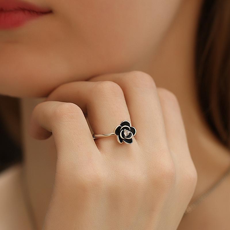 Zhenrong Creative 925 Silver-Plated Rose Diamond Flower Engagement Ring - Women's European & American Fashion
