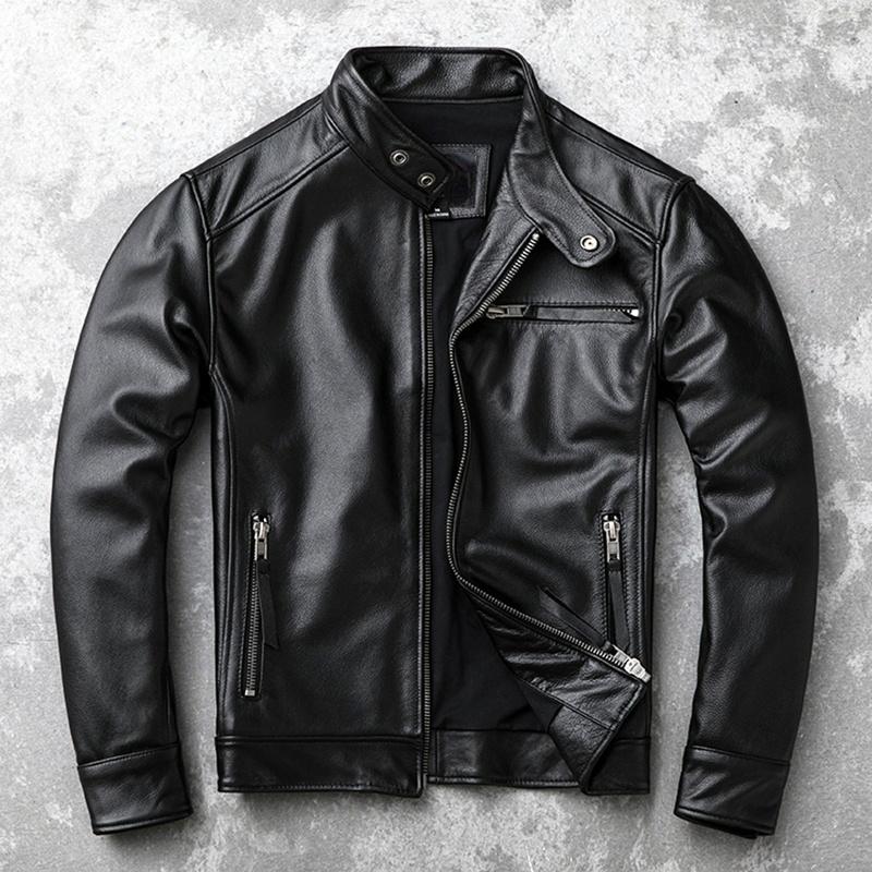 Chinesische Größe Vintage braun Mantel klassische Biker Stil kurze schlanke echte Lederjacke Männer Casual Ledermantel Herbst