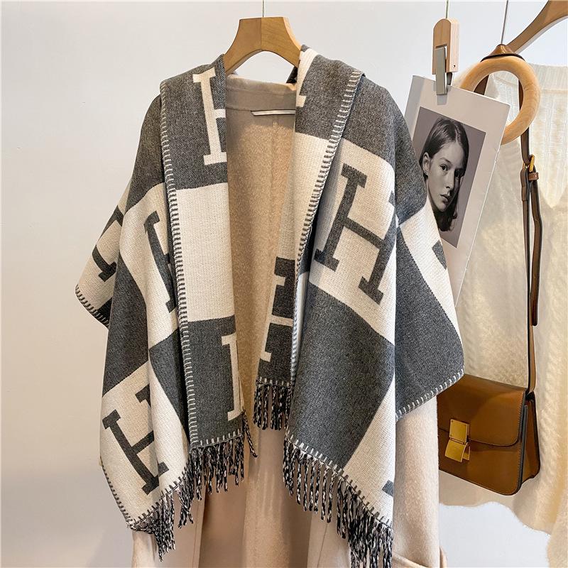 Dual-Sided Letter Print Winter Scarf - Trendy Warm Gift for Women