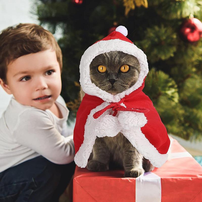 Cat Costume Santa Cosplay Funny Transformed Cat Dog Pet Christmas Cape Winter Dress Up Clothes Red Scarf Cloak Props Decor