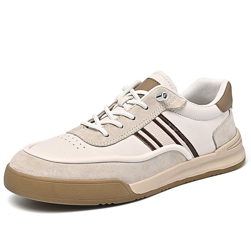 Europe New Shoes for Men Genuine Leather Casual Shoes Striped Flat Skateboard Shoes Fashion Slip-on Sneaker