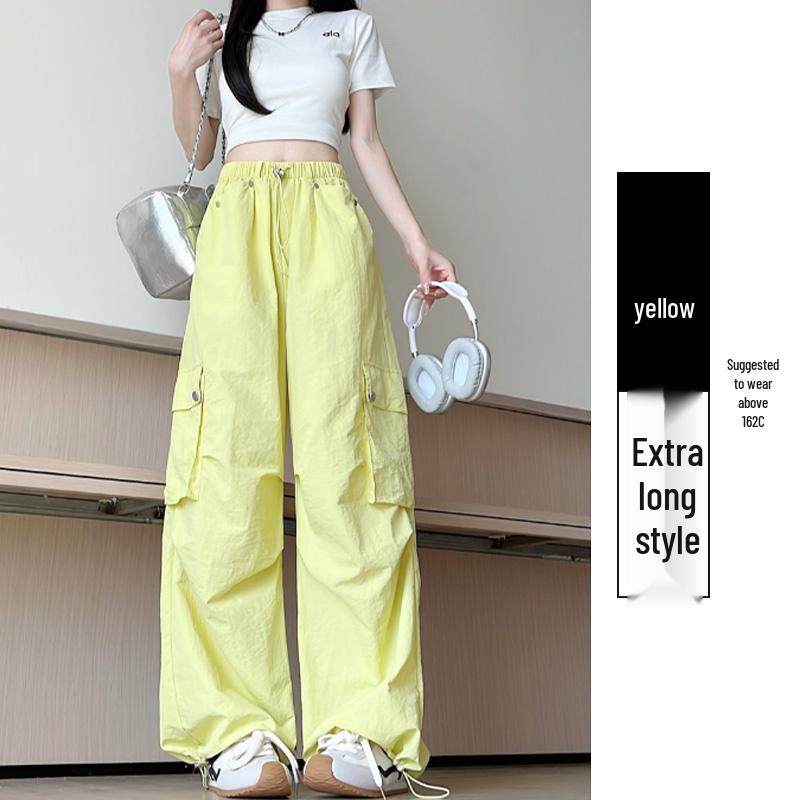 Autumn 2025 Women's High Waist Parachute Cargo Pants - Loose, Convertible, Wide Leg Windbreaker Design