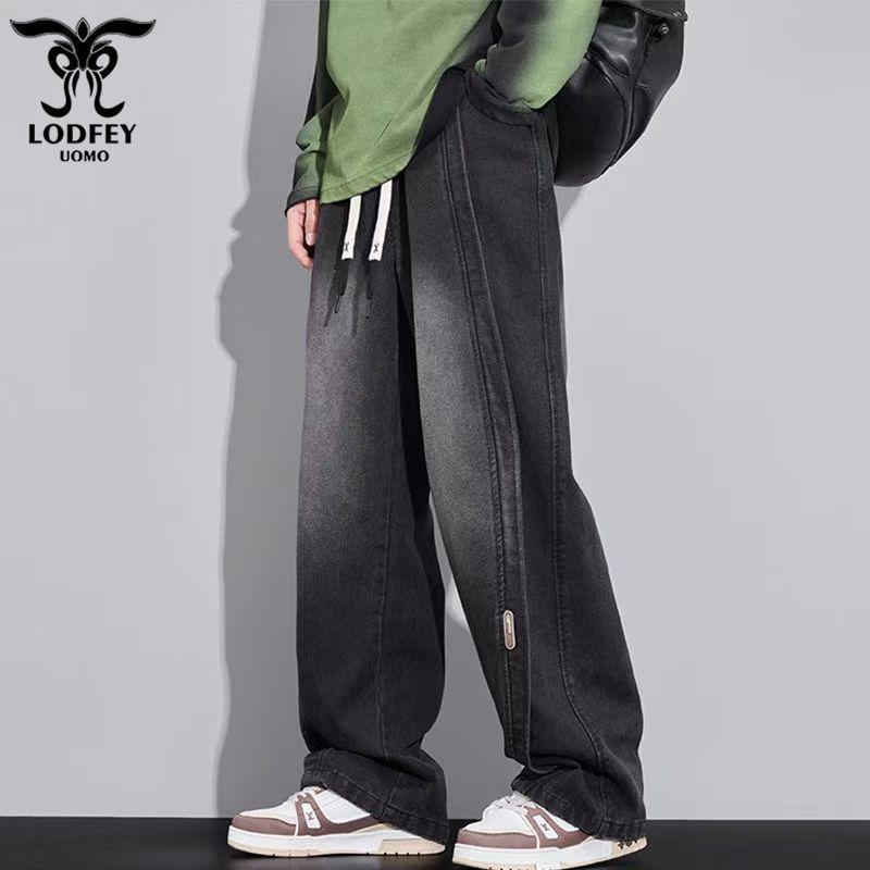 Longdafei Plus Size Men's Retro Straight Leg Jeans - Autumn/Winter Loose Fit Casual Pants