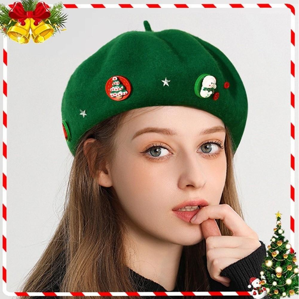 Star Christmas Beret Solid Color Octagonal Hat Fashion Wool Beret  Outdoor
