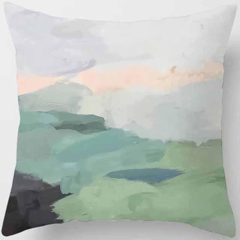 Green-tone Printed Square Pillowcase, Home Decoration, Car Sofa Cushion Cover