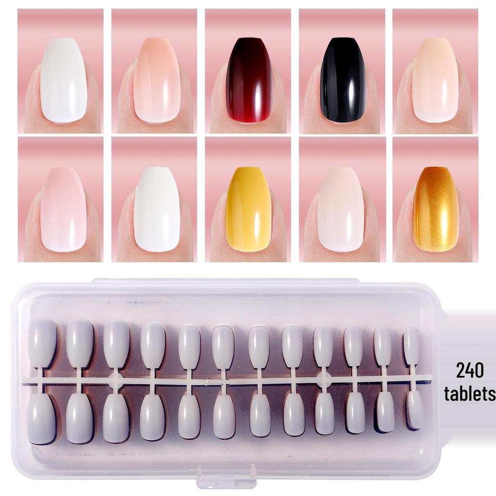 Colored Glitter Nail Art Tips - 240-Piece Set with Various Styles and Multiple Colors, Boxed Fake Fingernail Stickers