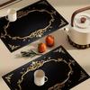 4pcs/6pcs Printed Placemats with Black Background and Intricate Golden Pattern Border Make Your Dining Kitchen More Beautiful, Perfect for Coffee