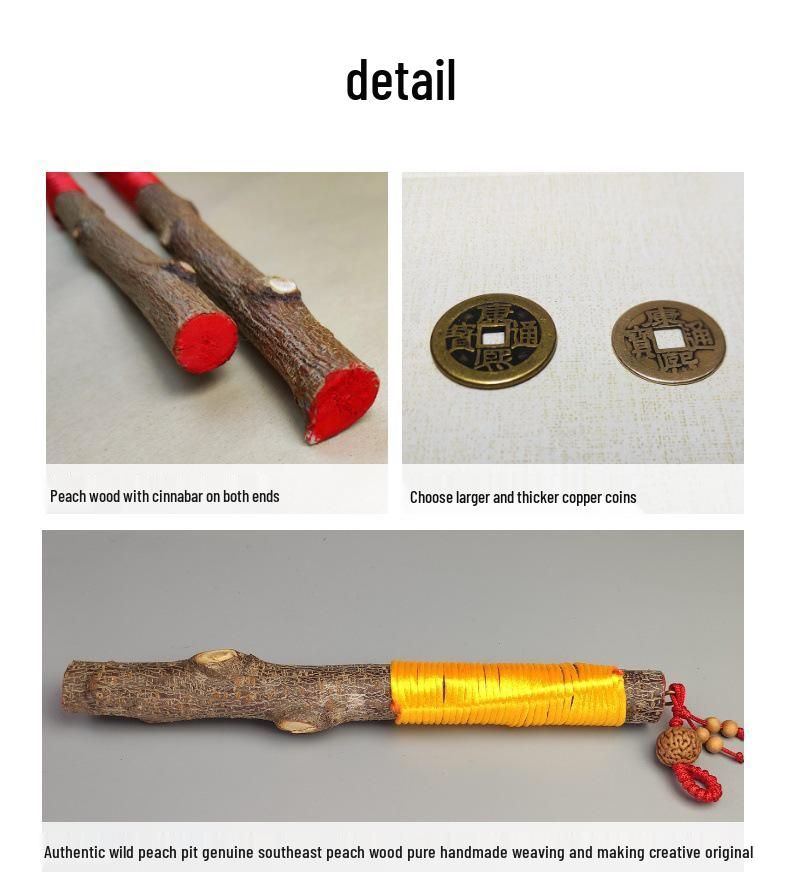 Handmade Peach Wood Pendant with Five Emperors Coins for Baby's Bedside