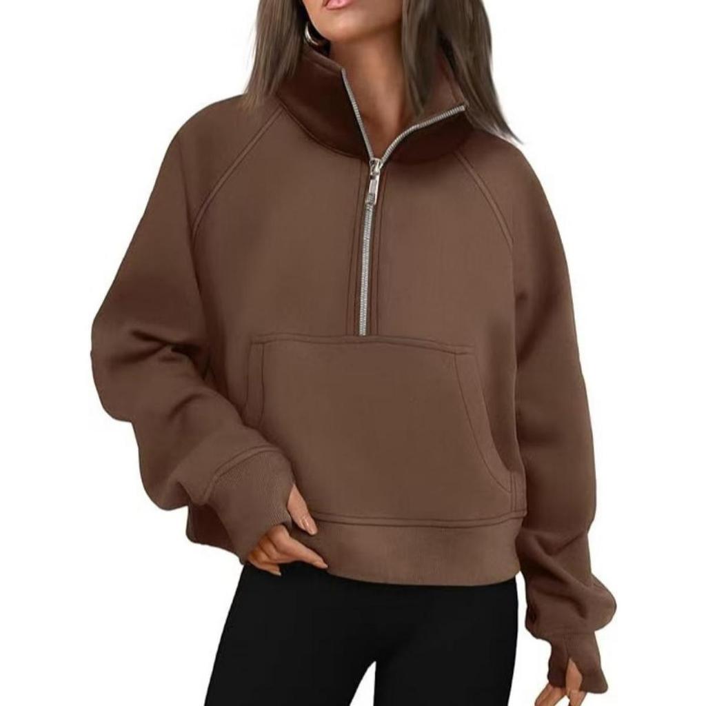 Mâneci umăr, Jachetă largă de fleece pentru femei, toamnă și iarnă, Cămașă cu jumătate fermoar, Hanorac cu mâneci lungi