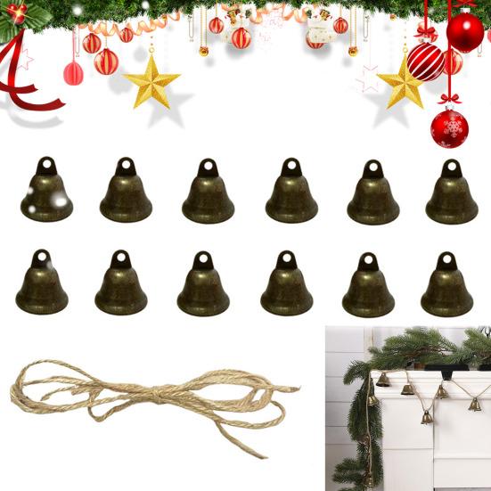 12Pcs Christmas Bell Ornaments Set with Jute Rope DIY Wind Chime Craft Kit Rustic Metal Decor for Holiday