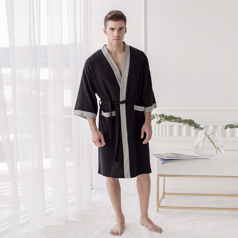 Cotton Waffle Japanese Kimono Men's Hotel Bathrobe