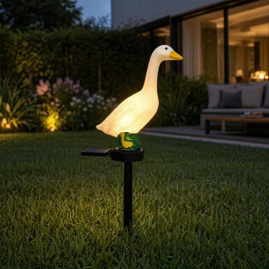 Solar-Gans-Licht, Wasserdichte LED-Gartensteckleuchte für Wege Rasen Terrassen, Dekorative Landschaftsleuchten, Harz Außen Dekoration