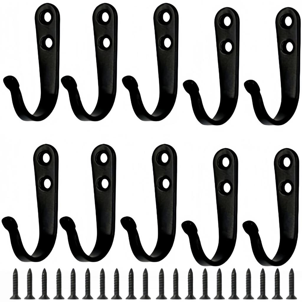 Heavy Duty Metal Wall Hooks Rustproof Iron Hooks with Free Screws for Towels Hats Backpacks Dog Leashes Kitchen Garage Storage