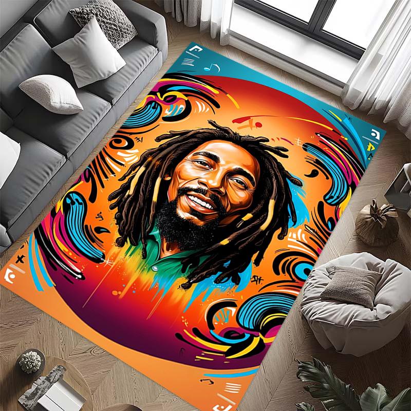 Vibrant Bob Marley Art Print carpet Suitable for all seasons Living room and bedroom mats Room Dormitory decoration Bathroom mat
