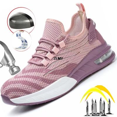 Fashion New Women Work Safety Shoes Light Steel Toe Sneakers Puncture Proof Work Boots Woman Breathable Pink Sport Safety Boots Female