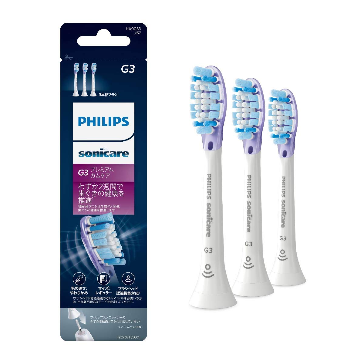 

(неподдельный) Сменные щетки для электрической зубной щетки Philips Sonicare Уход за деснами G3 Premium Уход за деснами Обычные Белые 3 штуки (9 месяцев поставки) HX9053/67