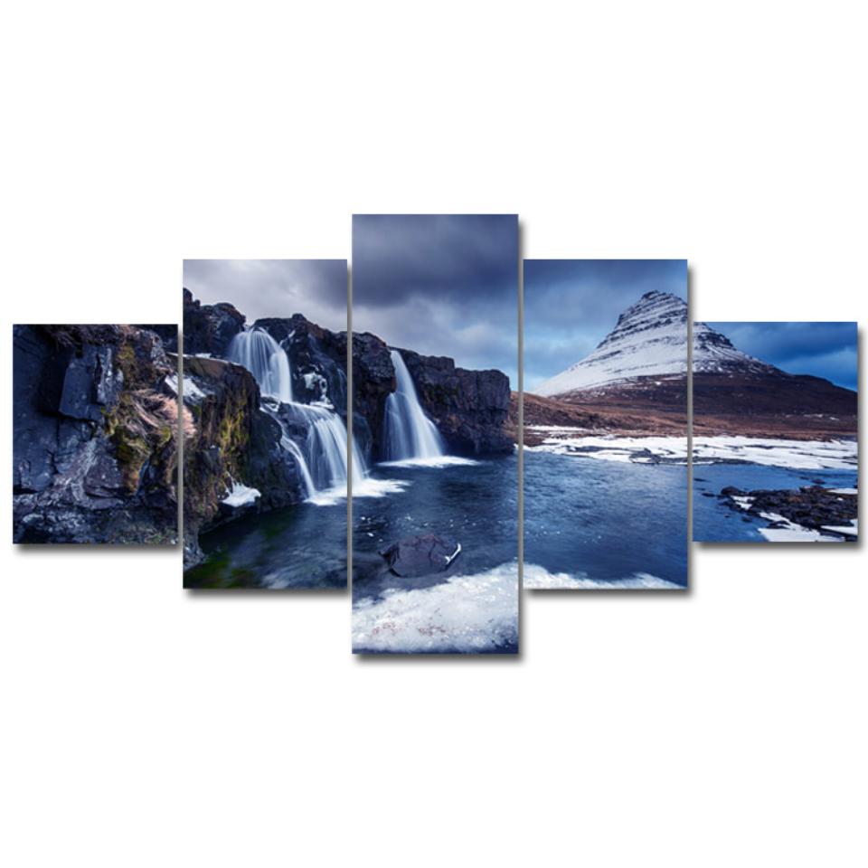 

5 шт., снежные горы, водопад, пейзажные постеры, модульный холст, HD принты, картины, настенные художественные фотографии, домашний декор, без рамки 20x35cm*2 20x45cm*2 20x55cm*1 No Frame