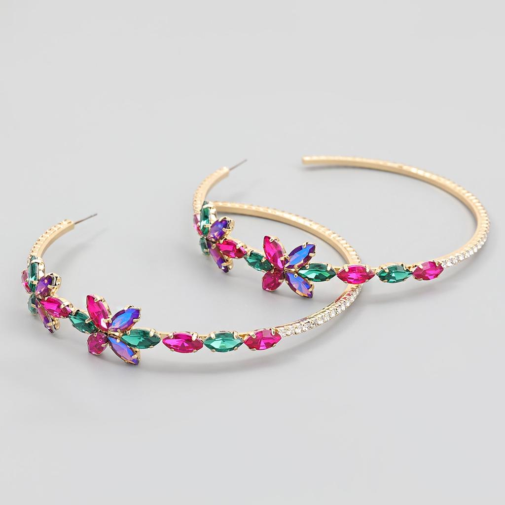 Jijiawenhua New Trend Multicolor Rhinestone Women 'S Big Hoop Earrings Dinner Party Fashion Statement Jewelry Accessories