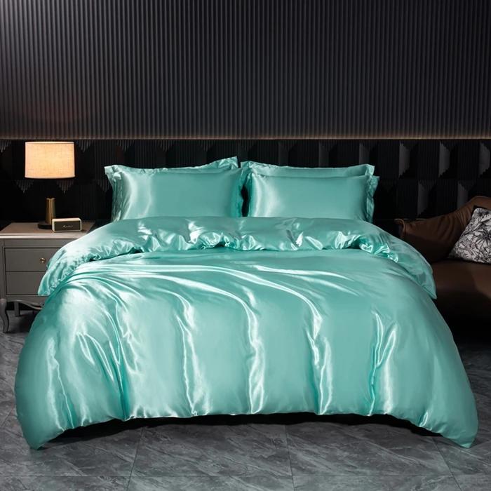 Solid Silk Bedding Set with Duvet Cover Bed Sheet Pillowcases Luxury Satin Single Double Bedsheet King Queen Twin Size