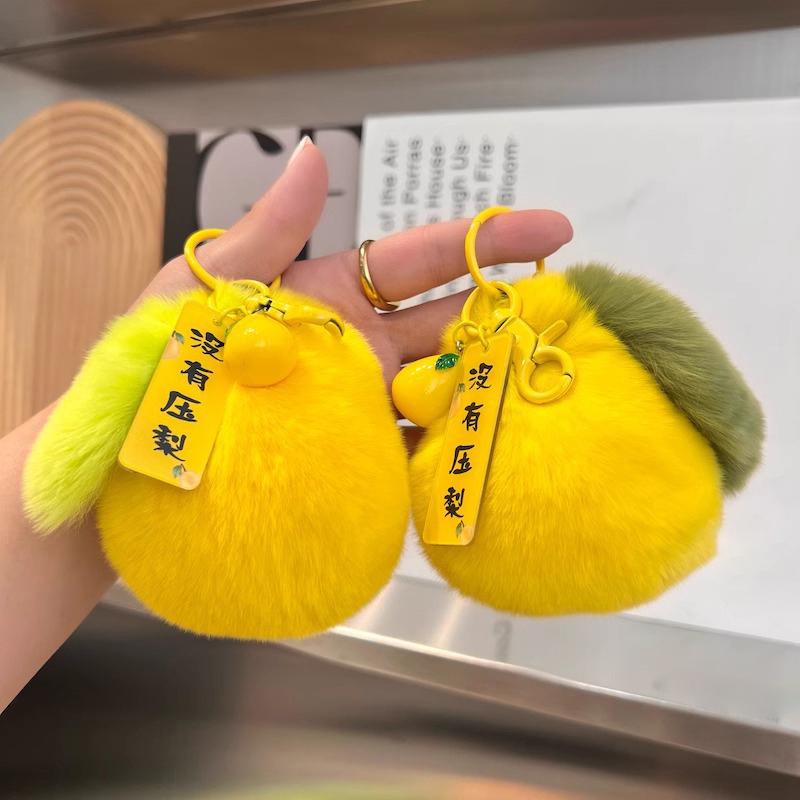 Cute Plush Keychain Pear Doll Toys Keychain Accessories Women Plush Rex Rabbit Fur Auto Key Ring Bag Decoration Pendant Gift