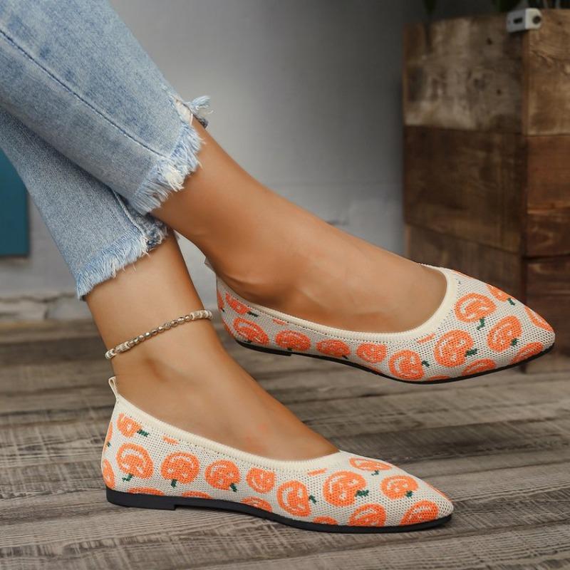 Specialized for Halloween Pumpkin-style Women's Casual Low-cut Pointed-toe Slip-on Lace-up Shoes