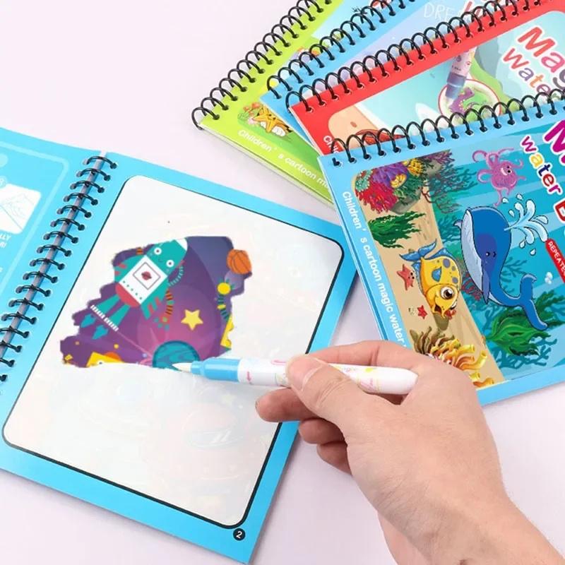 Bambini Montessori Libro da colorare riutilizzabile Libro da disegno con acqua magica Libro da disegno per dipingere Giocattoli per l'educazione precoce sensoriale per bambini