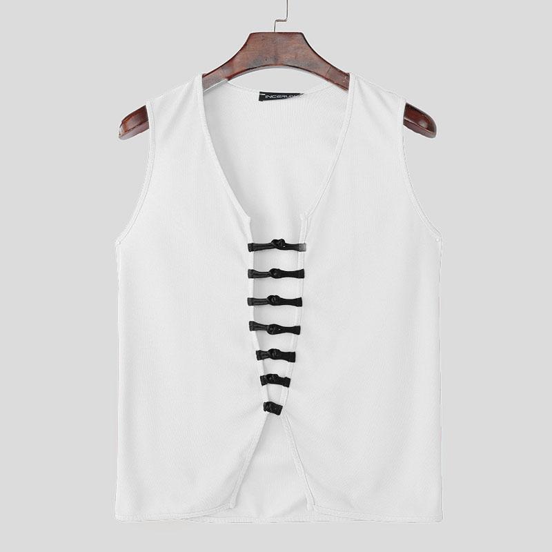 

INCERUN Мужские Летние Майки с V-образным вырезом, без рукавов, с бандажной отделкой, с полым узором, нерегулярного кроя 5XL белый