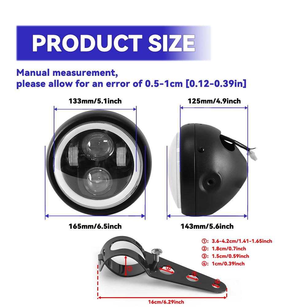 Motorcycle 6.5" Inch Led Headlight Round For Harley Sportster Cafe Racer Bobber Yamaha Honda Suzuki Custom Universal Headlamp