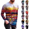 Men's Fashion Casual Printed Long Sleeve O-Neck Shirts Tops Blouse