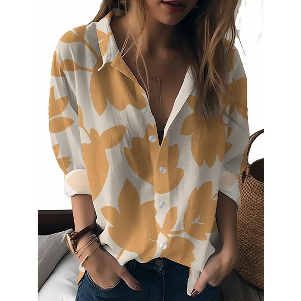 Sommer Minimalistisches Hemd mit Digitalem Blumenprint Knopfleistenhemd Oberteil für Damen Hawaiianischer Strandurlaub Lässiges Hemd