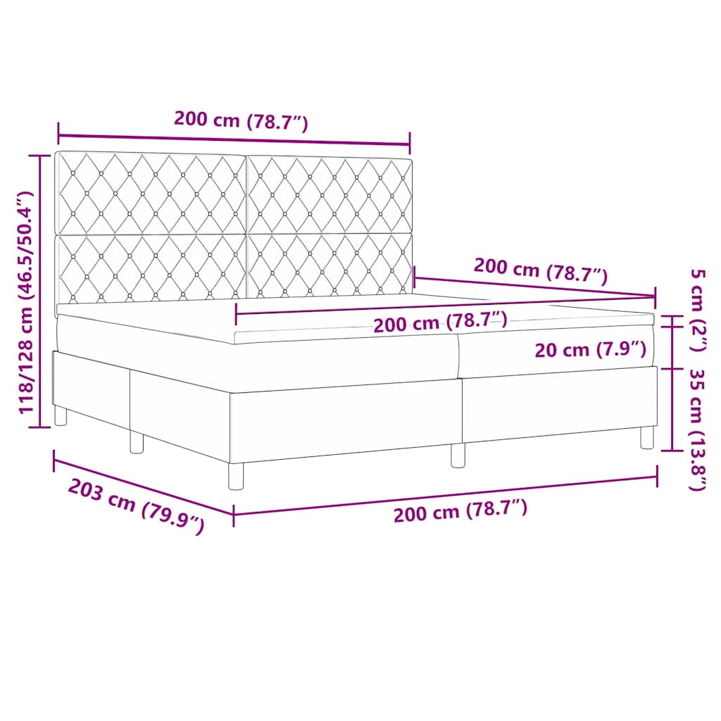 LED Box Spring Bed with Mattress Pink 200 X 200 Cm Velvet